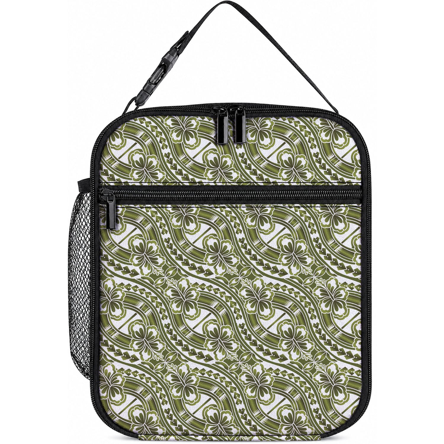 Hibiscus Bloom Island Tribal Waves Lunch Bag Olive Green Polynesian Pattern LT01 10.2 × 8.3 × 4.3 inch Olive Green - Polynesian Pride