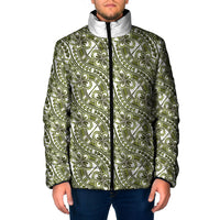 Hibiscus Bloom Island Tribal Waves Padded Jacket Olive Green Polynesian Pattern LT01 Men Olive Green - Polynesian Pride