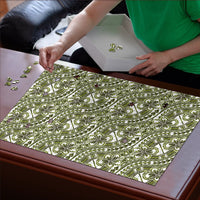 Hibiscus Bloom Island Tribal Waves Puzzle Olive Green Polynesian Pattern LT01 - Polynesian Pride