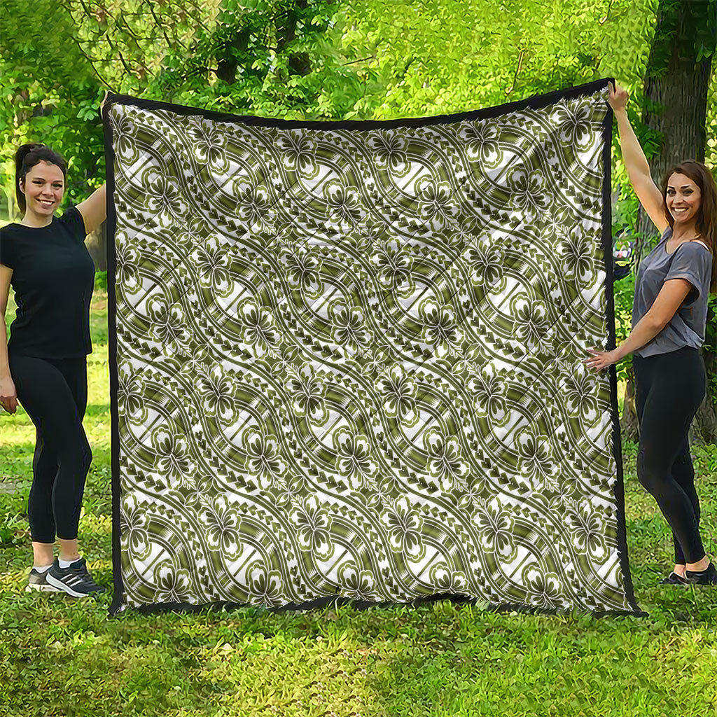 Hibiscus Bloom Island Tribal Waves Quilt Olive Green Polynesian Pattern LT01 - Polynesian Pride