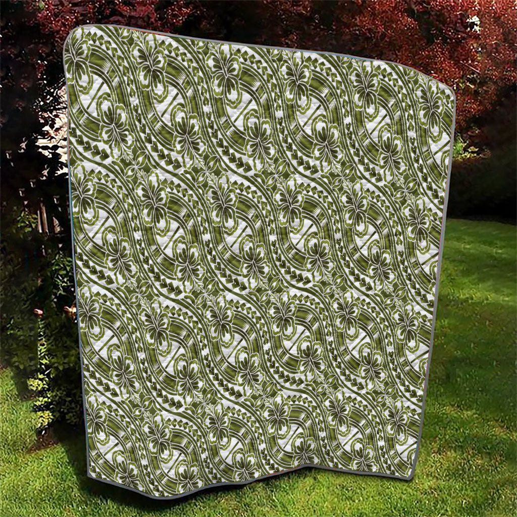Hibiscus Bloom Island Tribal Waves Quilt Olive Green Polynesian Pattern LT01 - Polynesian Pride
