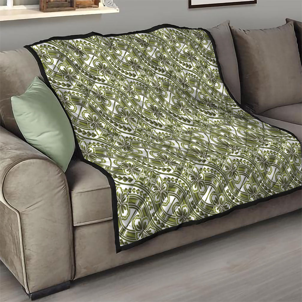 Hibiscus Bloom Island Tribal Waves Quilt Olive Green Polynesian Pattern LT01 - Polynesian Pride