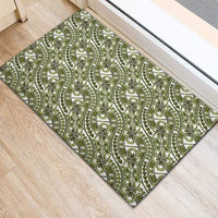 Hibiscus Bloom Island Tribal Waves Rubber Doormat Olive Green Polynesian Pattern LT01 - Polynesian Pride