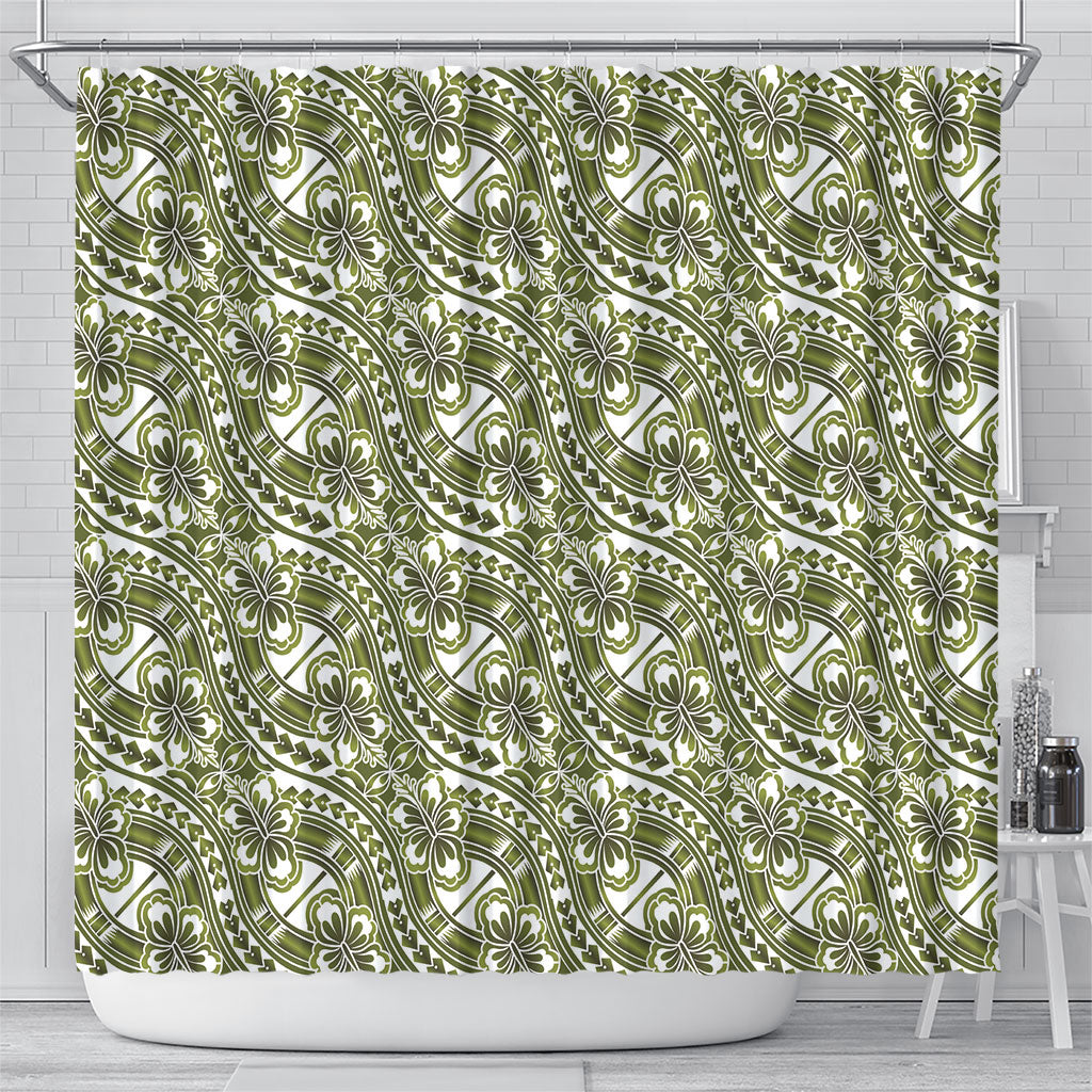 Hibiscus Bloom Island Tribal Waves Shower Curtain Olive Green Polynesian Pattern LT01 - Polynesian Pride