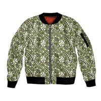 Hibiscus Bloom Island Tribal Waves Sleeve Zip Bomber Jacket Olive Green Polynesian Pattern LT01 Unisex Olive Green - Polynesian Pride