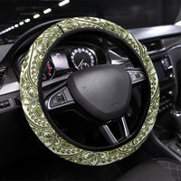 Hibiscus Bloom Island Tribal Waves Steering Wheel Cover Olive Green Polynesian Pattern LT01 Universal Fit Olive Green - Polynesian Pride