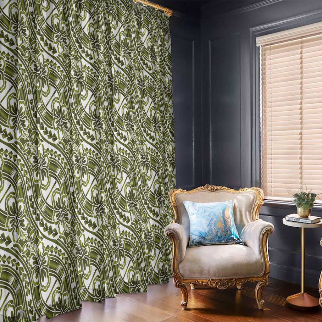 Hibiscus Bloom Island Tribal Waves Window Curtain Olive Green Polynesian Pattern LT01 - Polynesian Pride