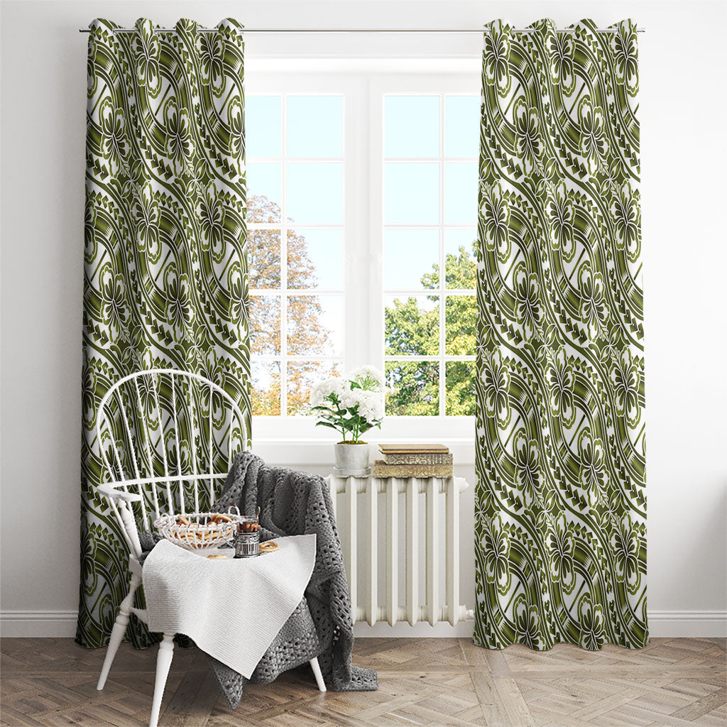 Hibiscus Bloom Island Tribal Waves Window Curtain Olive Green Polynesian Pattern LT01 - Polynesian Pride
