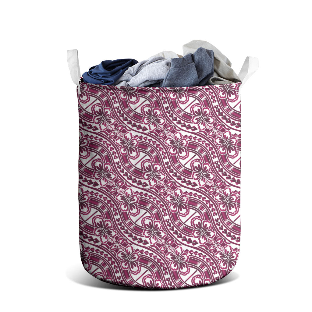 Hibiscus Bloom Island Tribal Waves Laundry Basket Pink Polynesian Pattern LT01 - Polynesian Pride