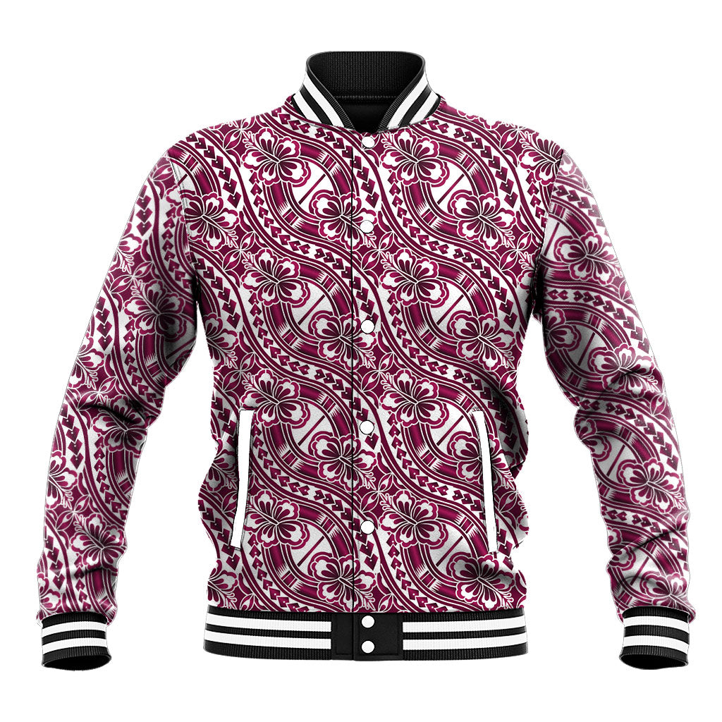Hibiscus Bloom Island Tribal Waves Baseball Jacket Pink Polynesian Pattern LT01 Unisex Pink - Polynesian Pride