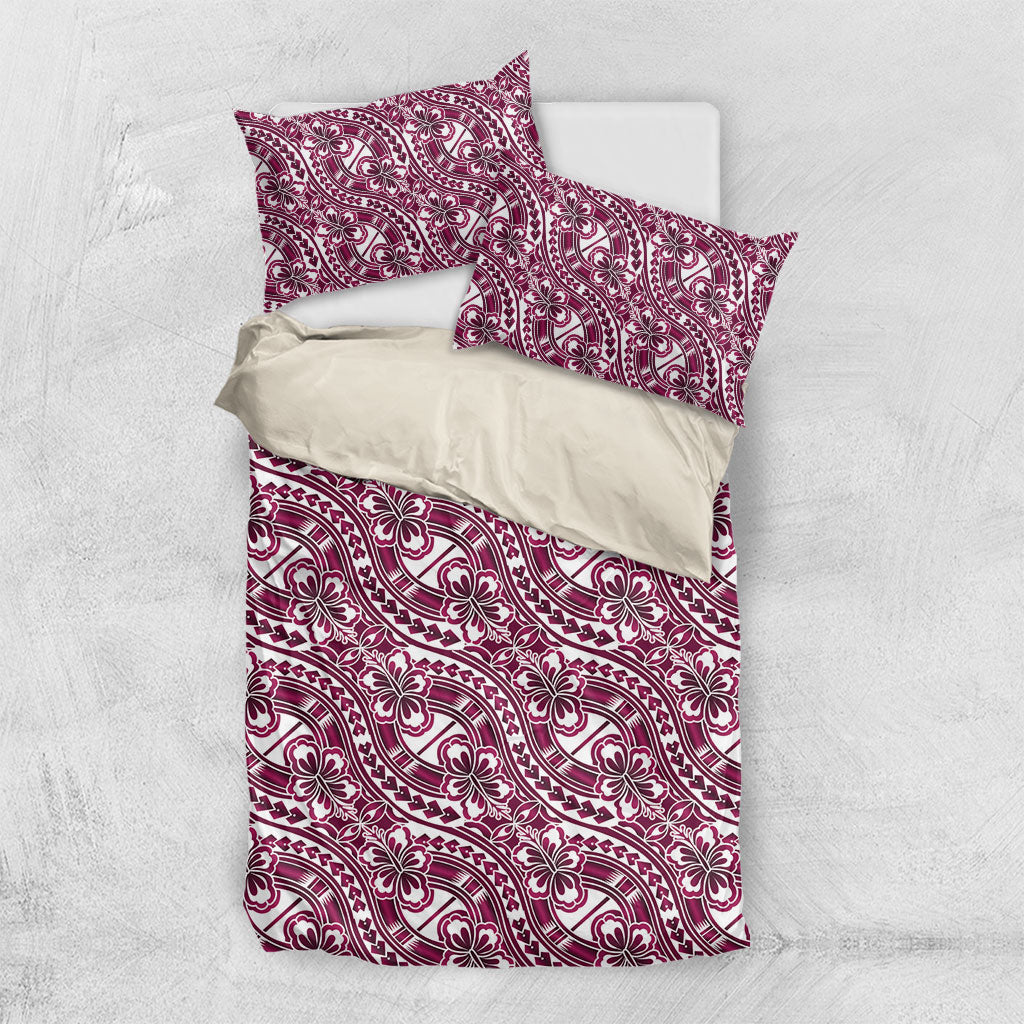 Hibiscus Bloom Island Tribal Waves Bedding Set Pink Polynesian Pattern