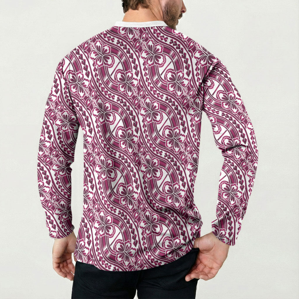 Hibiscus Bloom Island Tribal Waves Button Sweatshirt Pink Polynesian Pattern LT01 - Polynesian Pride