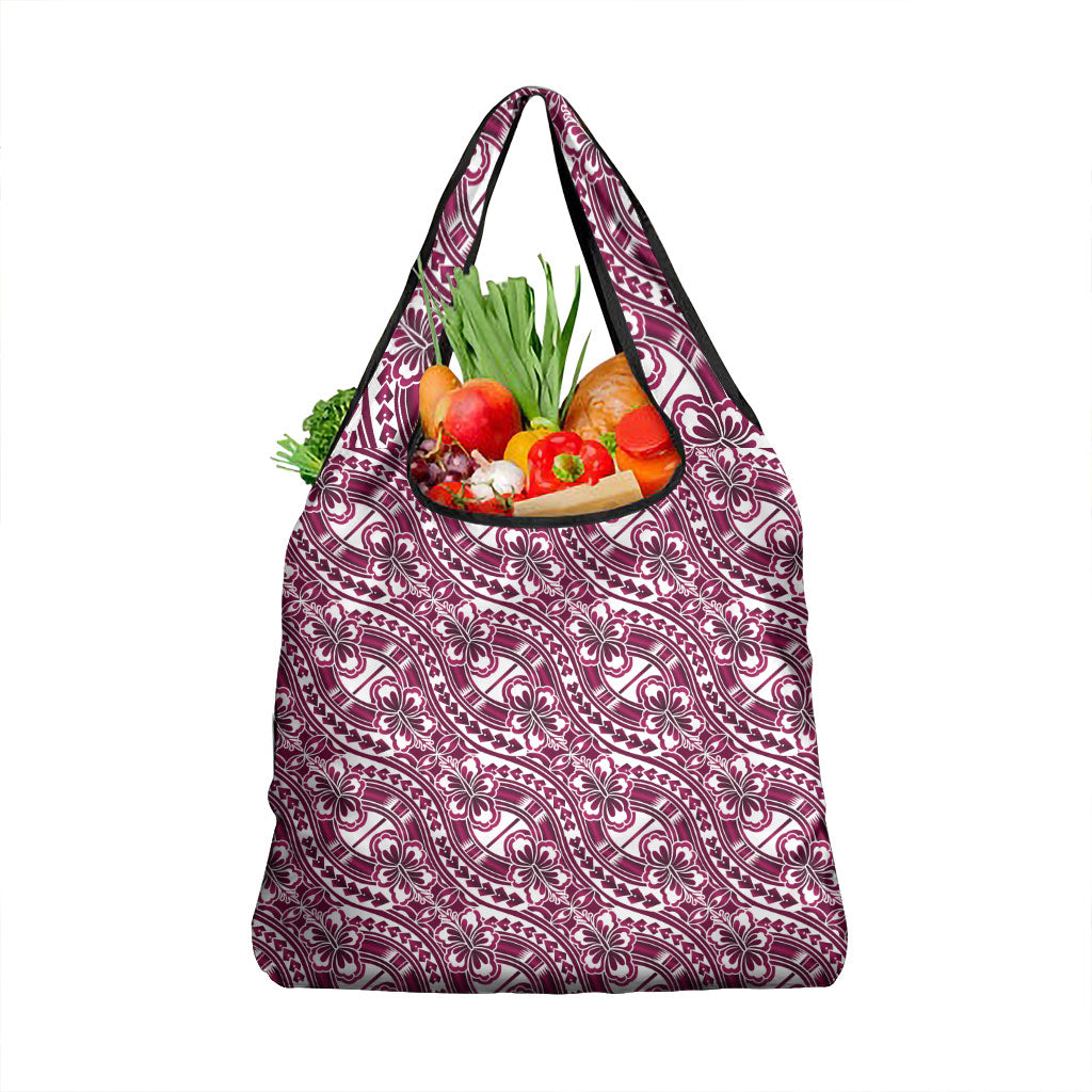 Hibiscus Bloom Island Tribal Waves Grocery Bag Pink Polynesian Pattern LT01 1-pack One Size Pink - Polynesian Pride