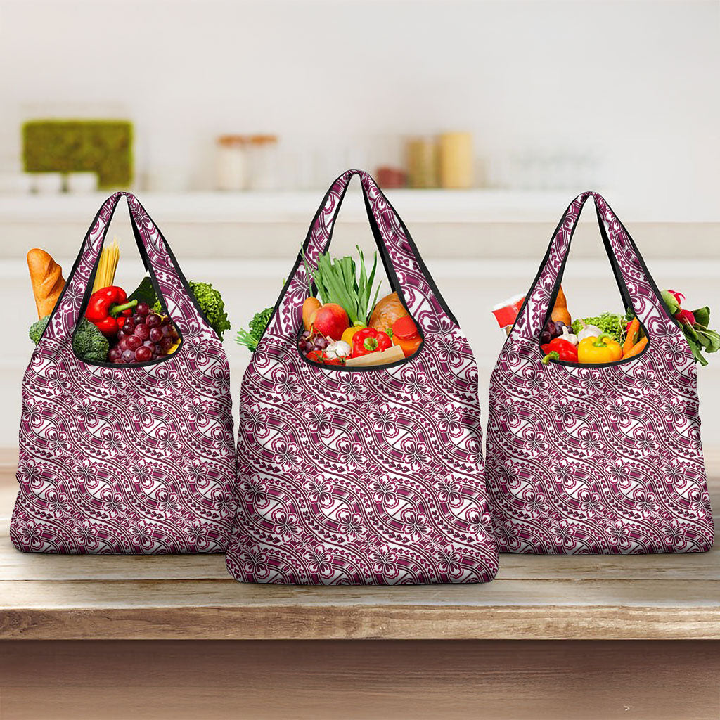 Hibiscus Bloom Island Tribal Waves Grocery Bag Pink Polynesian Pattern LT01 3-pack One Size Pink - Polynesian Pride
