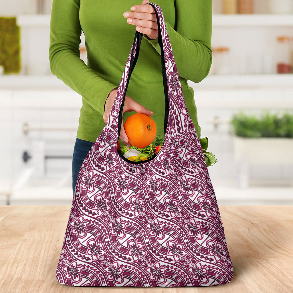 Hibiscus Bloom Island Tribal Waves Grocery Bag Pink Polynesian Pattern LT01 - Polynesian Pride