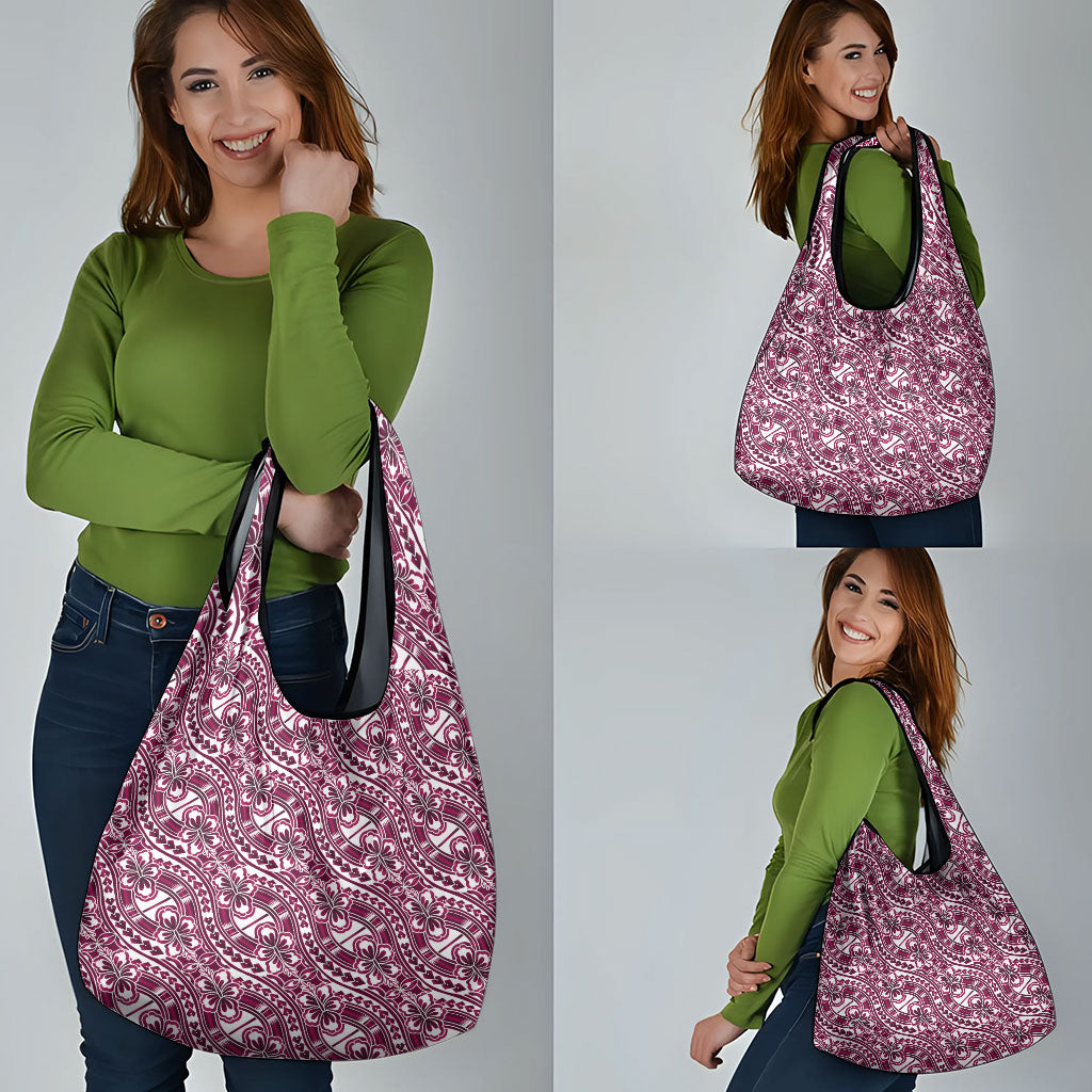 Hibiscus Bloom Island Tribal Waves Grocery Bag Pink Polynesian Pattern LT01 - Polynesian Pride