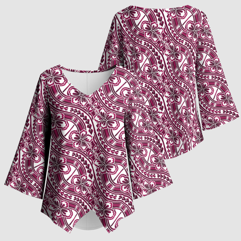 Hibiscus Bloom Island Tribal Waves Kimono Sleeve Blouse Pink Polynesian Pattern LT01 - Polynesian Pride