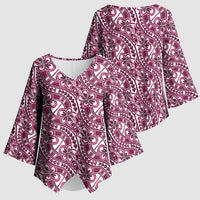 Hibiscus Bloom Island Tribal Waves Kimono Sleeve Blouse Pink Polynesian Pattern LT01 - Polynesian Pride