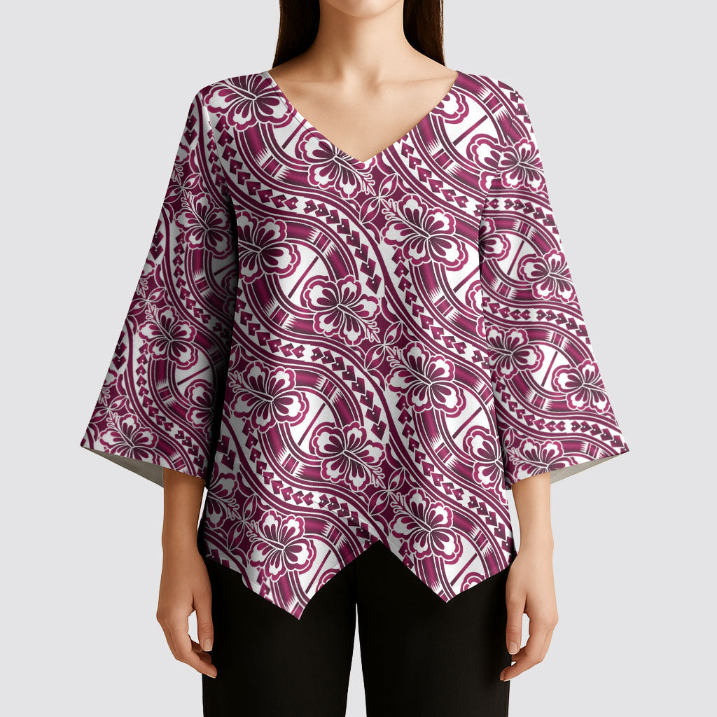 Hibiscus Bloom Island Tribal Waves Kimono Sleeve Blouse Pink Polynesian Pattern LT01 - Polynesian Pride