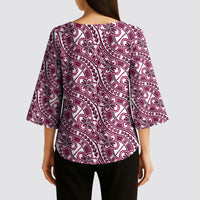 Hibiscus Bloom Island Tribal Waves Kimono Sleeve Blouse Pink Polynesian Pattern LT01 - Polynesian Pride
