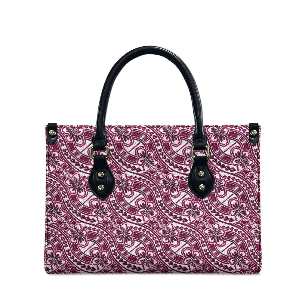 Hibiscus Bloom Island Tribal Waves Leather Bag Pink Polynesian Pattern LT01 - Polynesian Pride