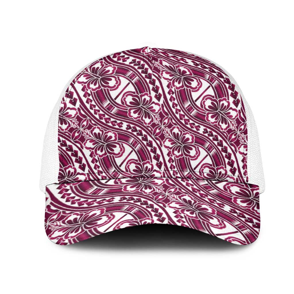 Hibiscus Bloom Island Tribal Waves Mesh Trucker Cap Pink Polynesian Pattern