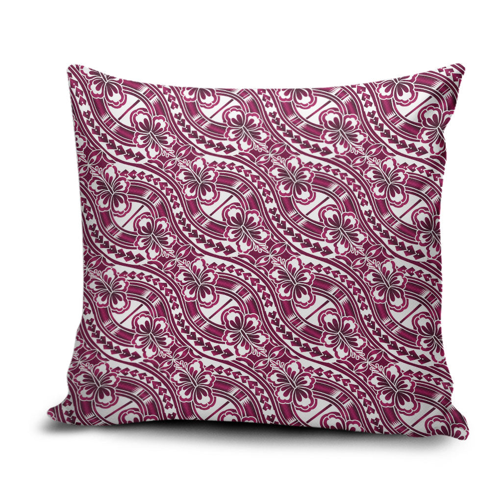Hibiscus Bloom Island Tribal Waves Pillow Cover Pink Polynesian Pattern