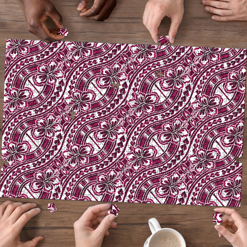 Hibiscus Bloom Island Tribal Waves Puzzle Pink Polynesian Pattern LT01 - Polynesian Pride