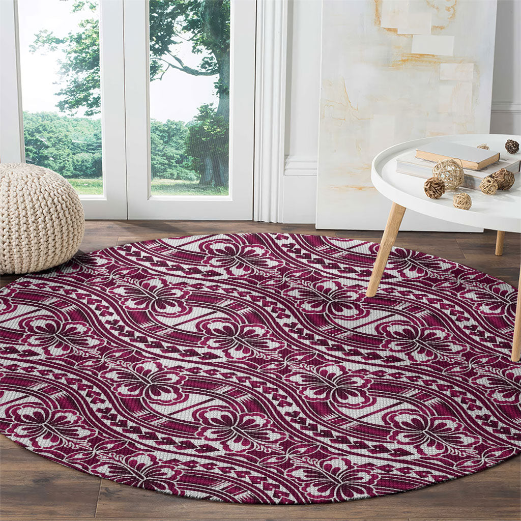 Hibiscus Bloom Island Tribal Waves Round Carpet Pink Polynesian Pattern LT01 - Polynesian Pride