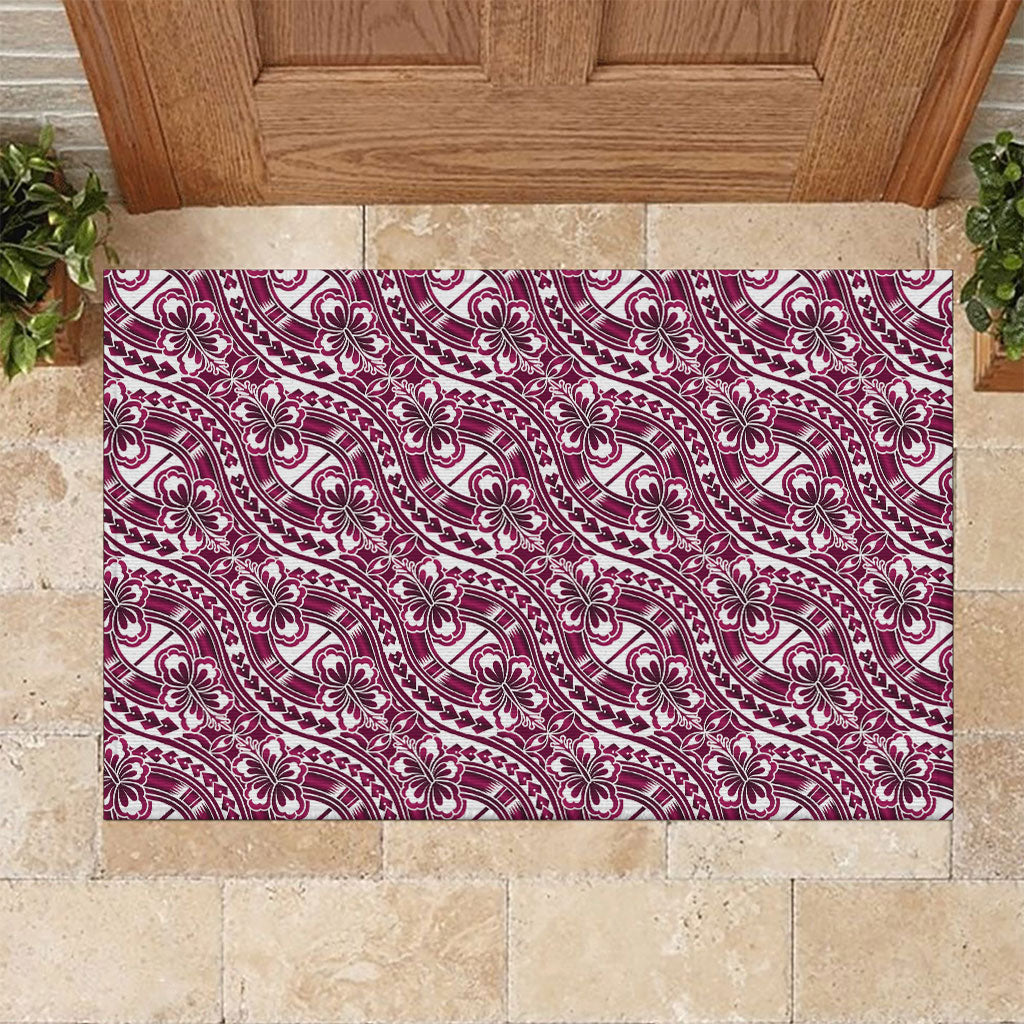 Hibiscus Bloom Island Tribal Waves Rubber Doormat Pink Polynesian Pattern LT01 Pink - Polynesian Pride