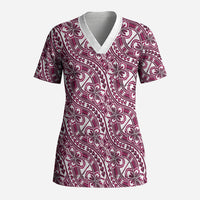 Hibiscus Bloom Island Tribal Waves Scrub Top Pink Polynesian Pattern LT01 Adult Pink - Polynesian Pride