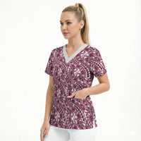 Hibiscus Bloom Island Tribal Waves Scrub Top Pink Polynesian Pattern LT01 - Polynesian Pride