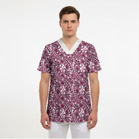 Hibiscus Bloom Island Tribal Waves Scrub Top Pink Polynesian Pattern LT01 - Polynesian Pride
