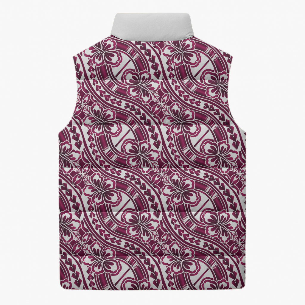 Hibiscus Bloom Island Tribal Waves Sleeveless Puffer Jacket Pink Polynesian Pattern LT01 - Polynesian Pride