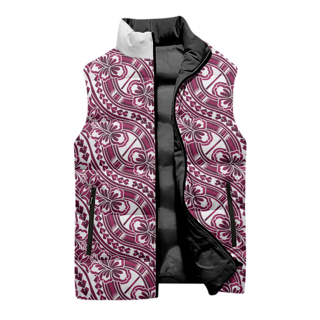 Hibiscus Bloom Island Tribal Waves Sleeveless Puffer Jacket Pink Polynesian Pattern LT01 - Polynesian Pride