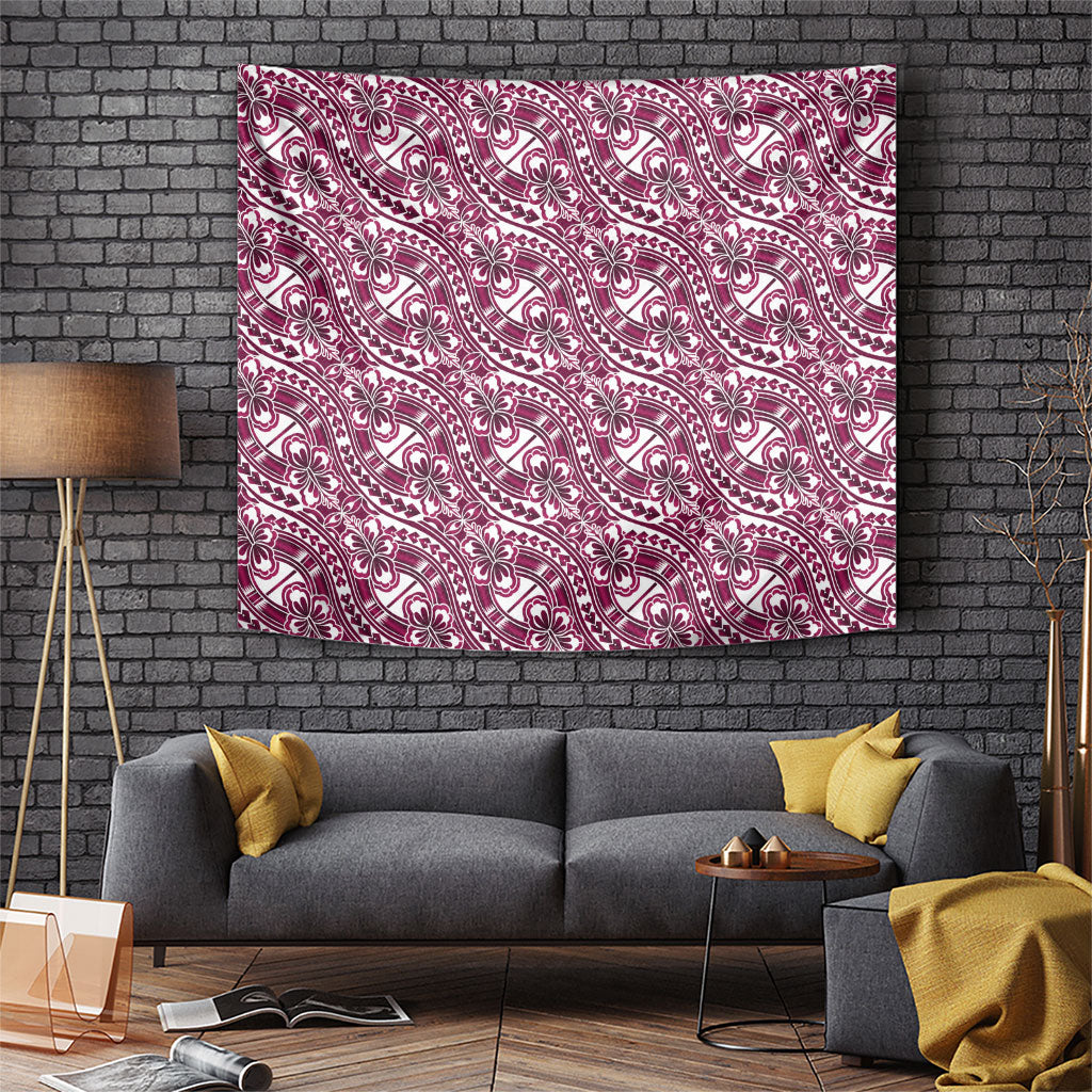 Hibiscus Bloom Island Tribal Waves Tapestry Pink Polynesian Pattern