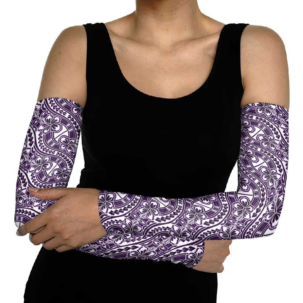 Hibiscus Bloom Island Tribal Waves Arm Sleeves Purple Polynesian Pattern LT01 - Polynesian Pride