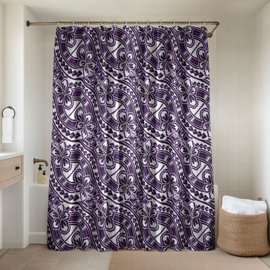 Hibiscus Bloom Island Tribal Waves Bathroom Set Purple Polynesian Pattern LT01 Shower Curtain Only Purple - Polynesian Pride