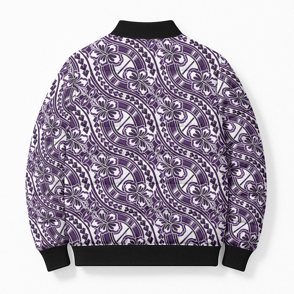 Hibiscus Bloom Island Tribal Waves Bomber Puffer Jacket Purple Polynesian Pattern LT01 - Polynesian Pride