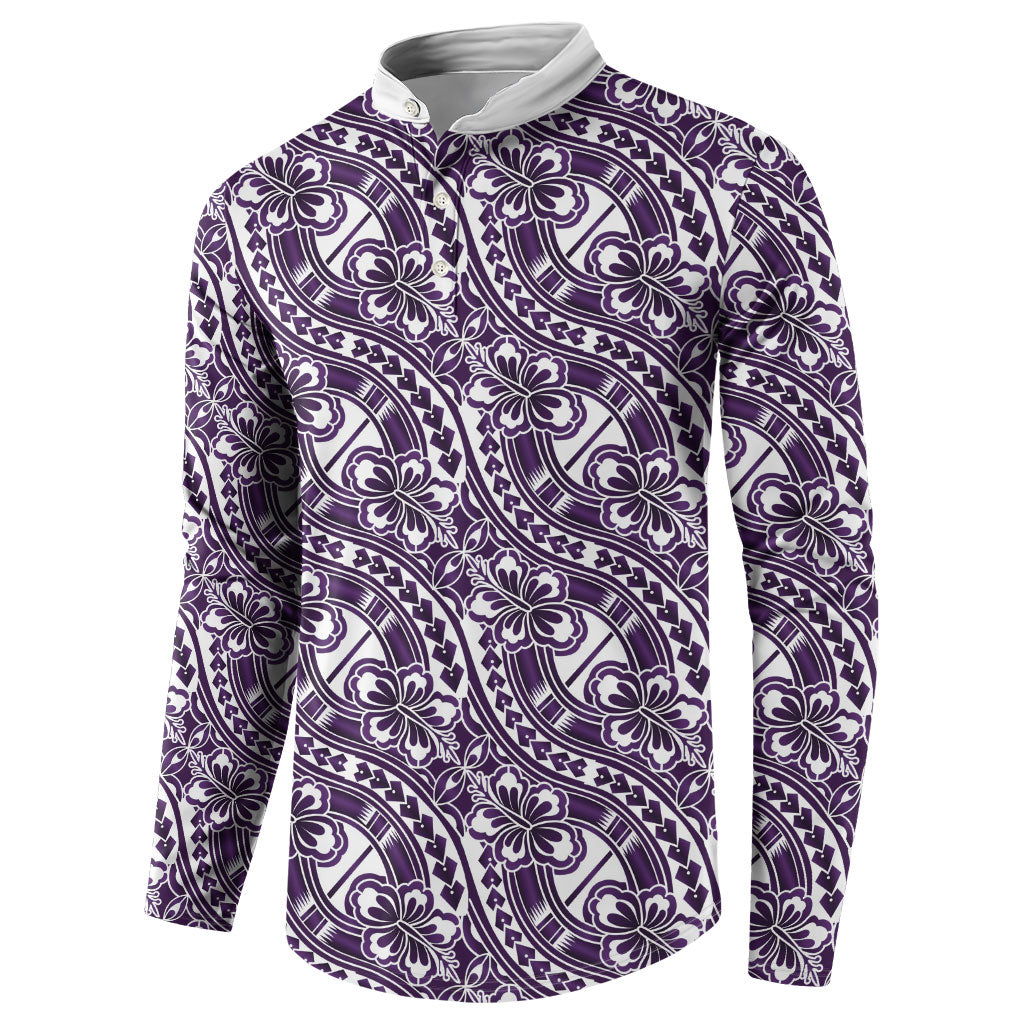 Hibiscus Bloom Island Tribal Waves Button Sweatshirt Purple Polynesian Pattern LT01 - Polynesian Pride
