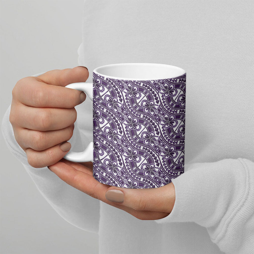 Hibiscus Bloom Island Tribal Waves Ceramic Mug Purple Polynesian Pattern LT01 - Polynesian Pride