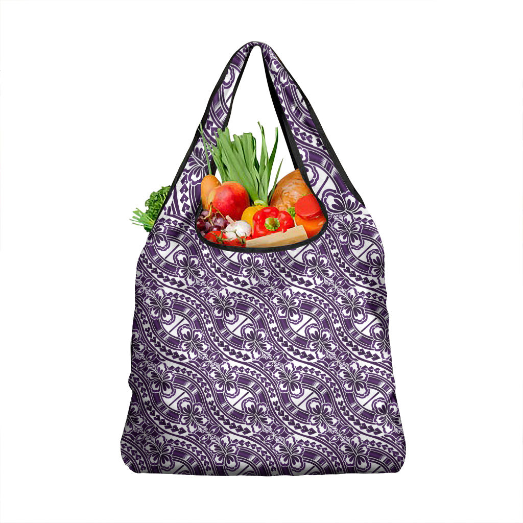 Hibiscus Bloom Island Tribal Waves Grocery Bag Purple Polynesian Pattern LT01 1-pack One Size Purple - Polynesian Pride
