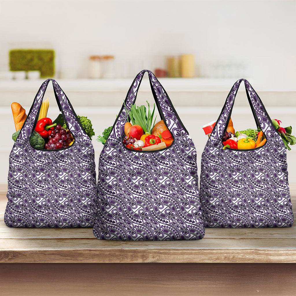 Hibiscus Bloom Island Tribal Waves Grocery Bag Purple Polynesian Pattern LT01 3-pack One Size Purple - Polynesian Pride