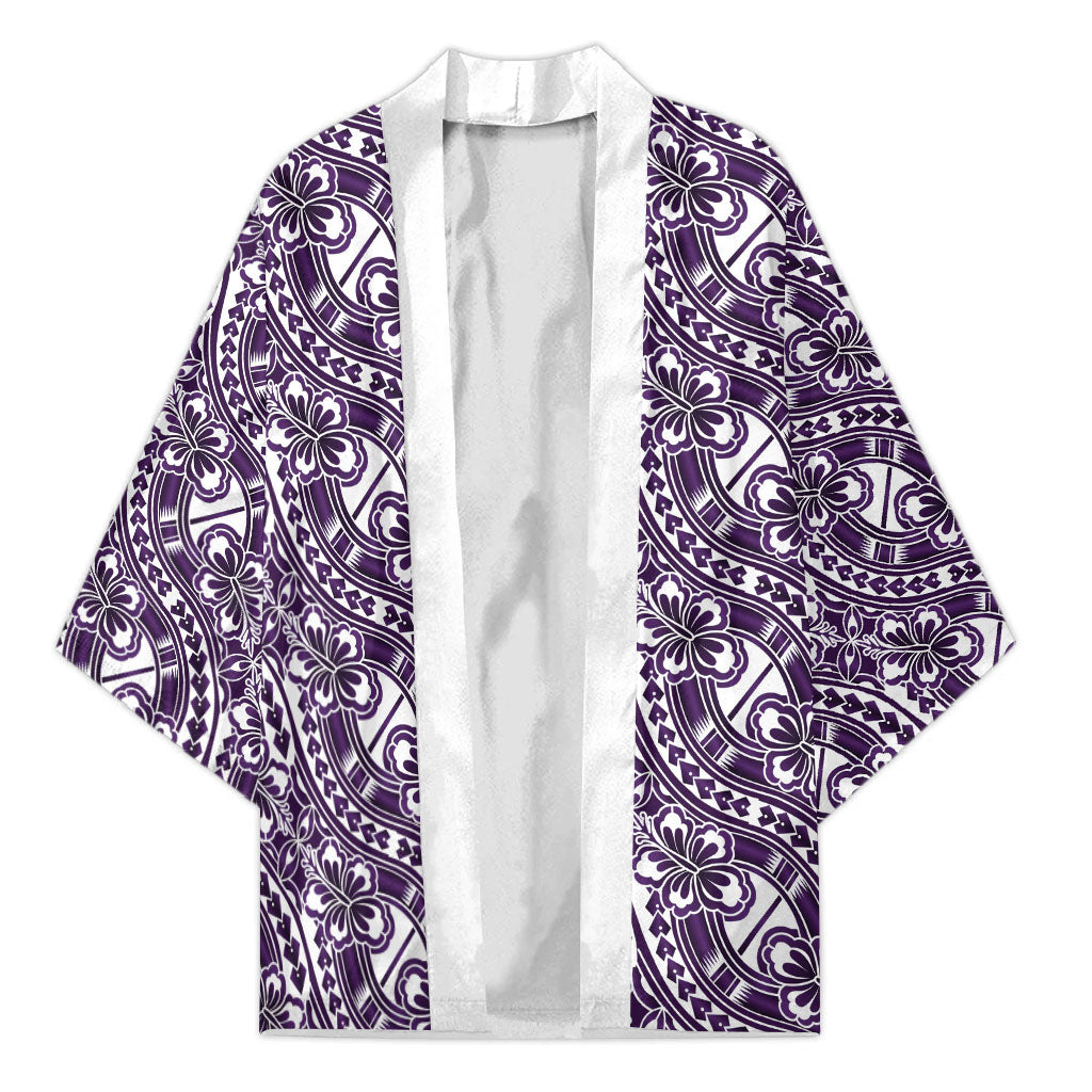 Hibiscus Bloom Island Tribal Waves Kimono Purple Polynesian Pattern LT01 Unisex Purple - Polynesian Pride