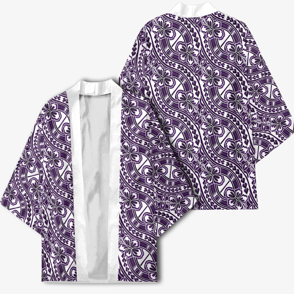 Hibiscus Bloom Island Tribal Waves Kimono Purple Polynesian Pattern LT01 - Polynesian Pride
