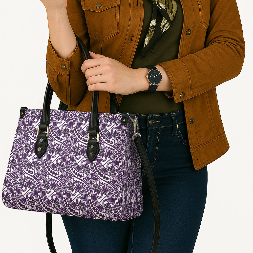 Hibiscus Bloom Island Tribal Waves Leather Bag Purple Polynesian Pattern LT01 - Polynesian Pride