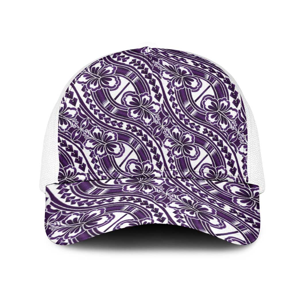 Hibiscus Bloom Island Tribal Waves Mesh Trucker Cap Purple Polynesian Pattern