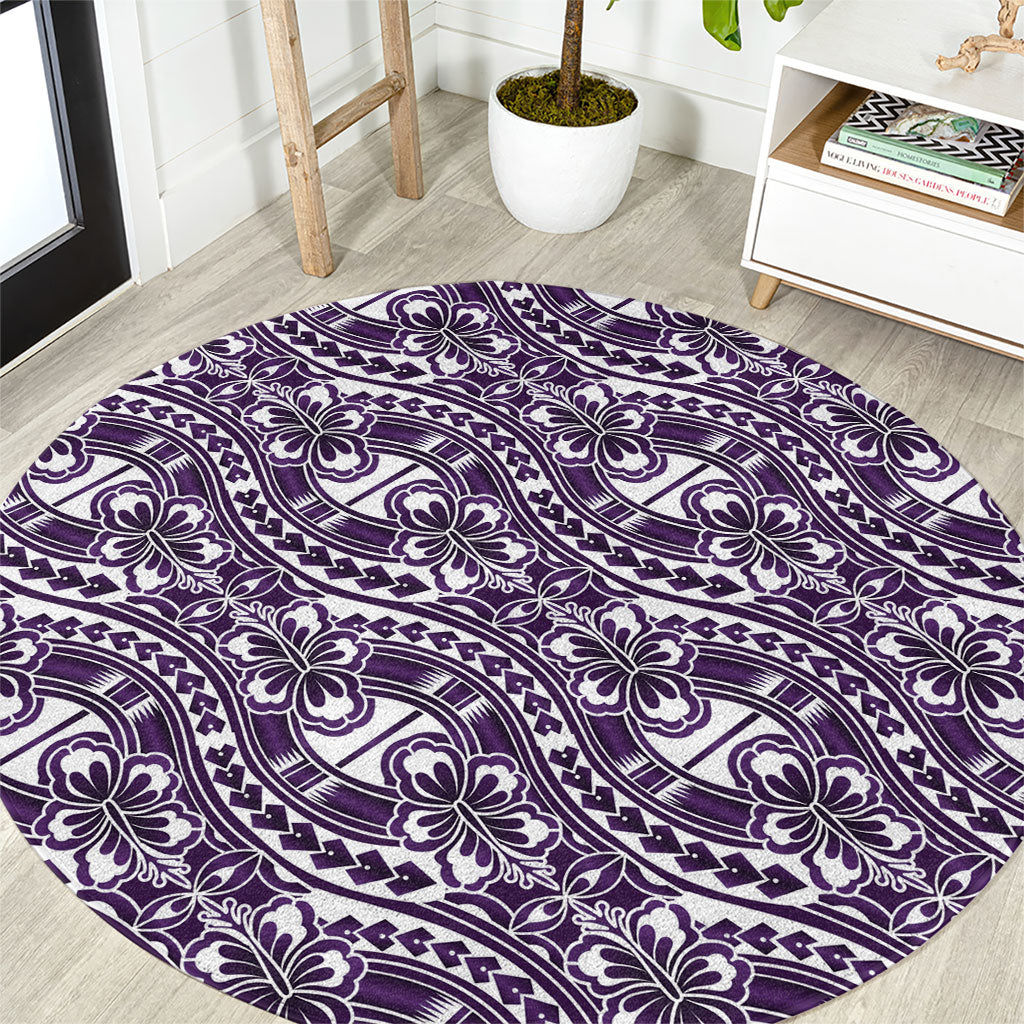 Hibiscus Bloom Island Tribal Waves Round Carpet Purple Polynesian Pattern LT01 Purple - Polynesian Pride