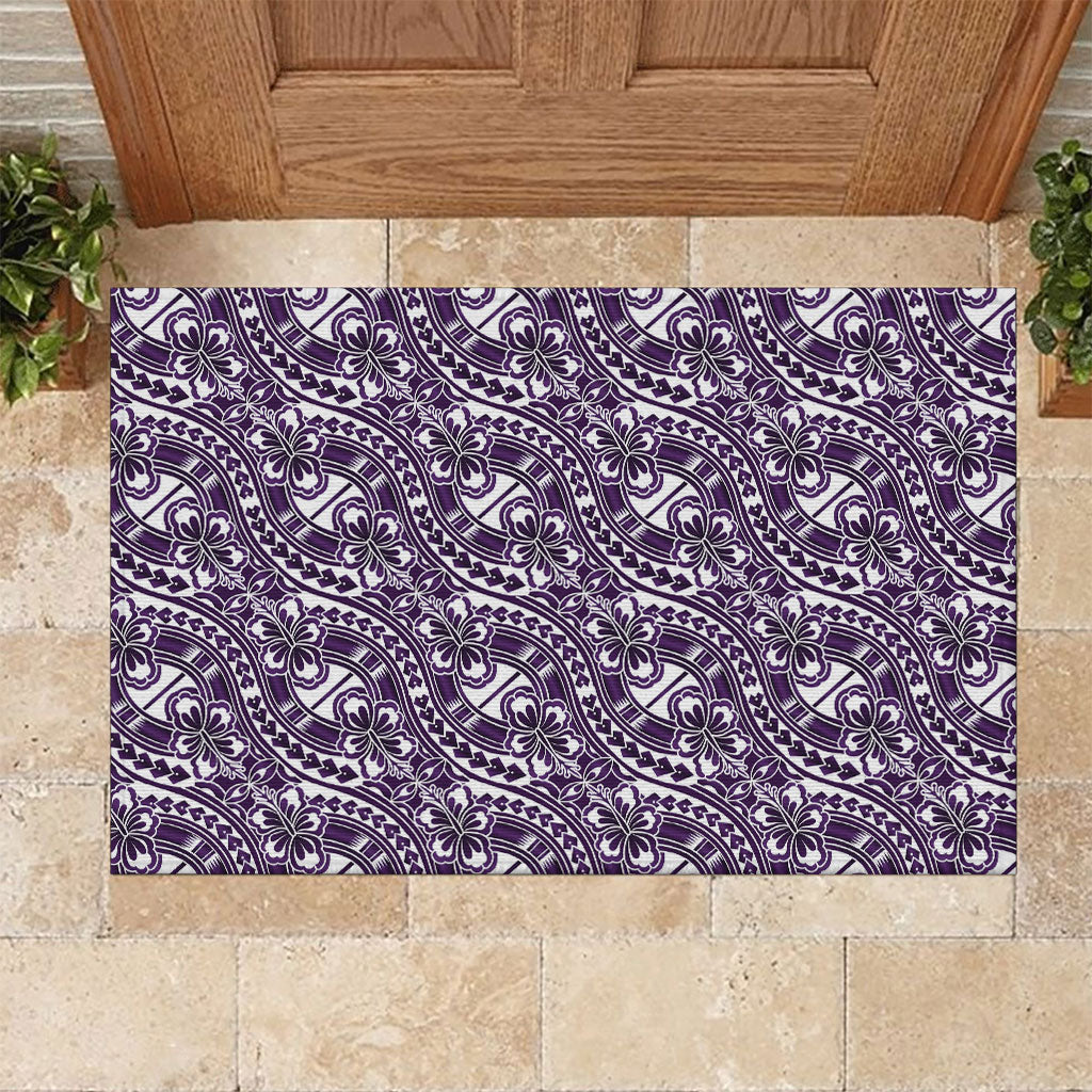 Hibiscus Bloom Island Tribal Waves Rubber Doormat Purple Polynesian Pattern LT01 Purple - Polynesian Pride