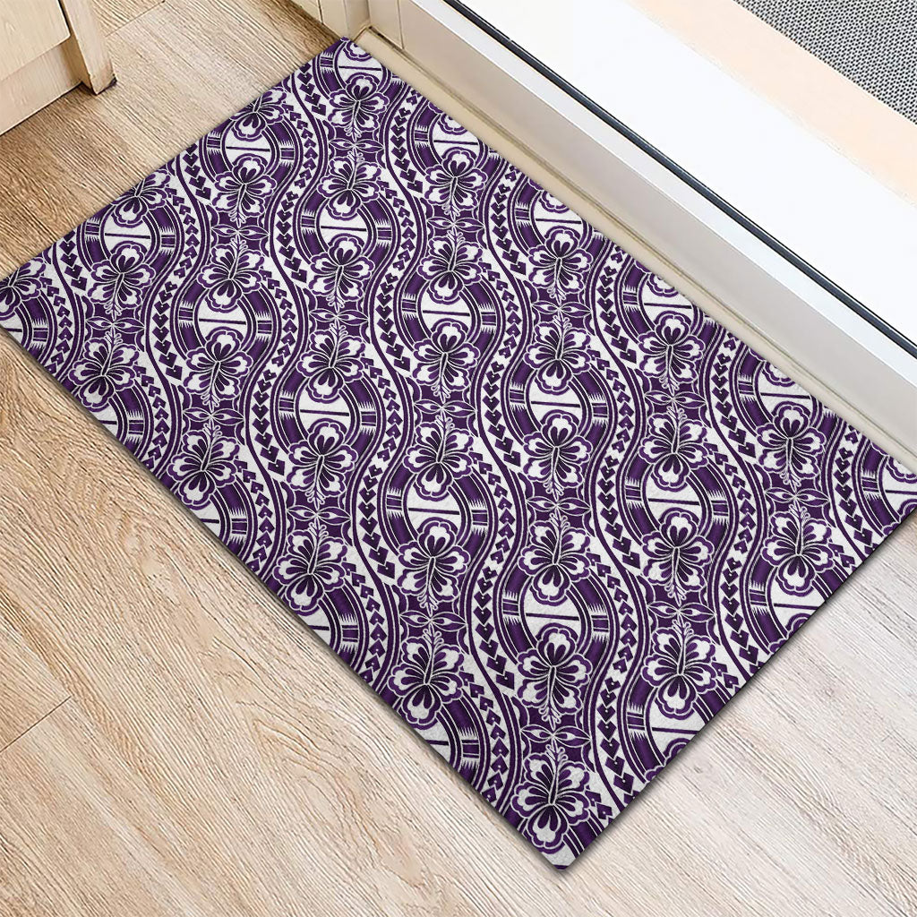 Hibiscus Bloom Island Tribal Waves Rubber Doormat Purple Polynesian Pattern LT01 - Polynesian Pride